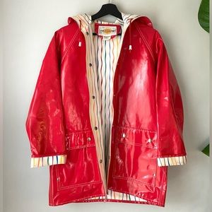 Vintage 80s-90s Red Rain Jacket w/ Multi-Color Lining - Good Used Condition